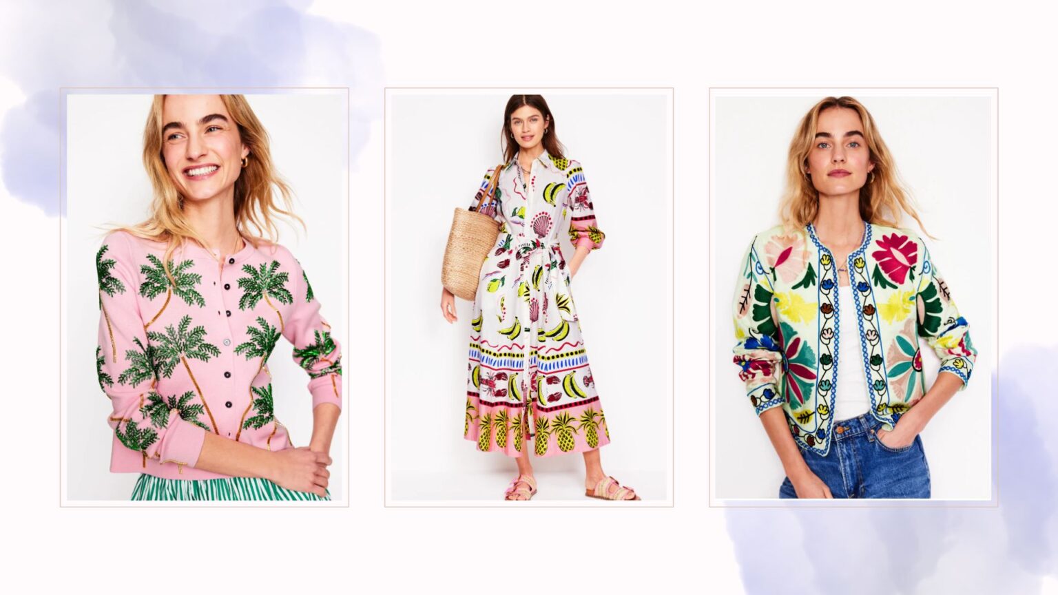If you like print and colour, you’ll love this collection three boden items, a cardigan, a dress and a jacket