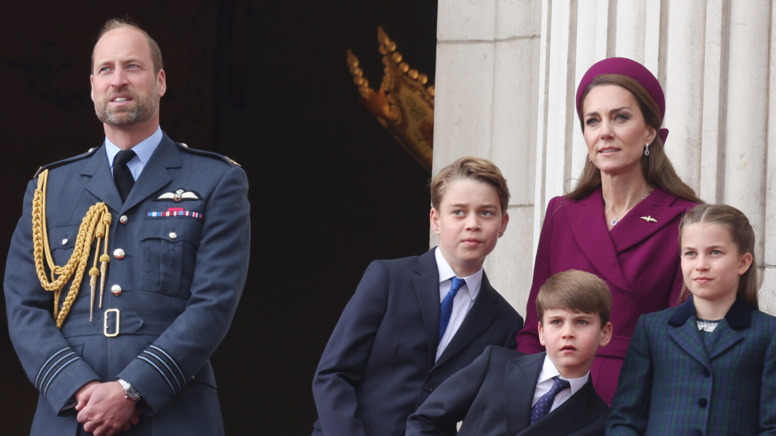 How Kate Middleton Balances Motherhood Alongside Royal Duties Princess Kate, Prince George, Prince Louis and Prince William on the balcony at Buckingham Palace