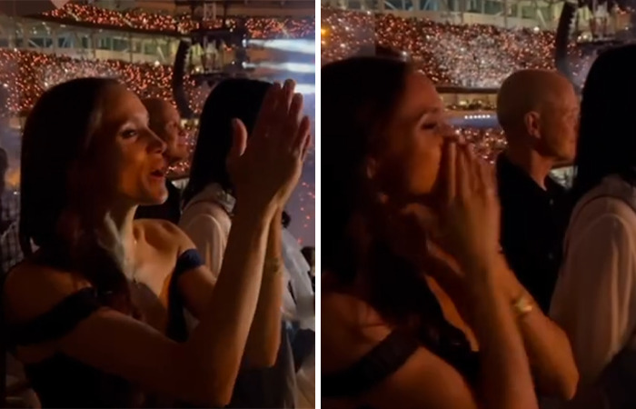 Crowd at Beyoncé show with stunned reactions and applause, highlighting hidden symbols on Prince Harry’s cowboy hat buzz.