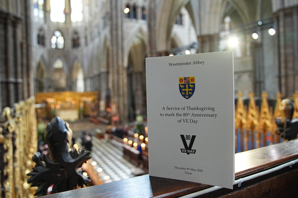 Programme for the 80th anniversary VE Day Thanksgiving service at Westminster Abbey.