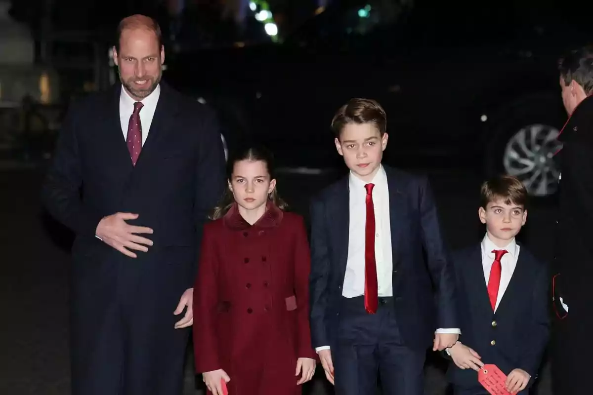 The Prince of Wales, Princess Charlotte, Prince George and Prince Louis arrive for the carol service at Westminster Abbey.