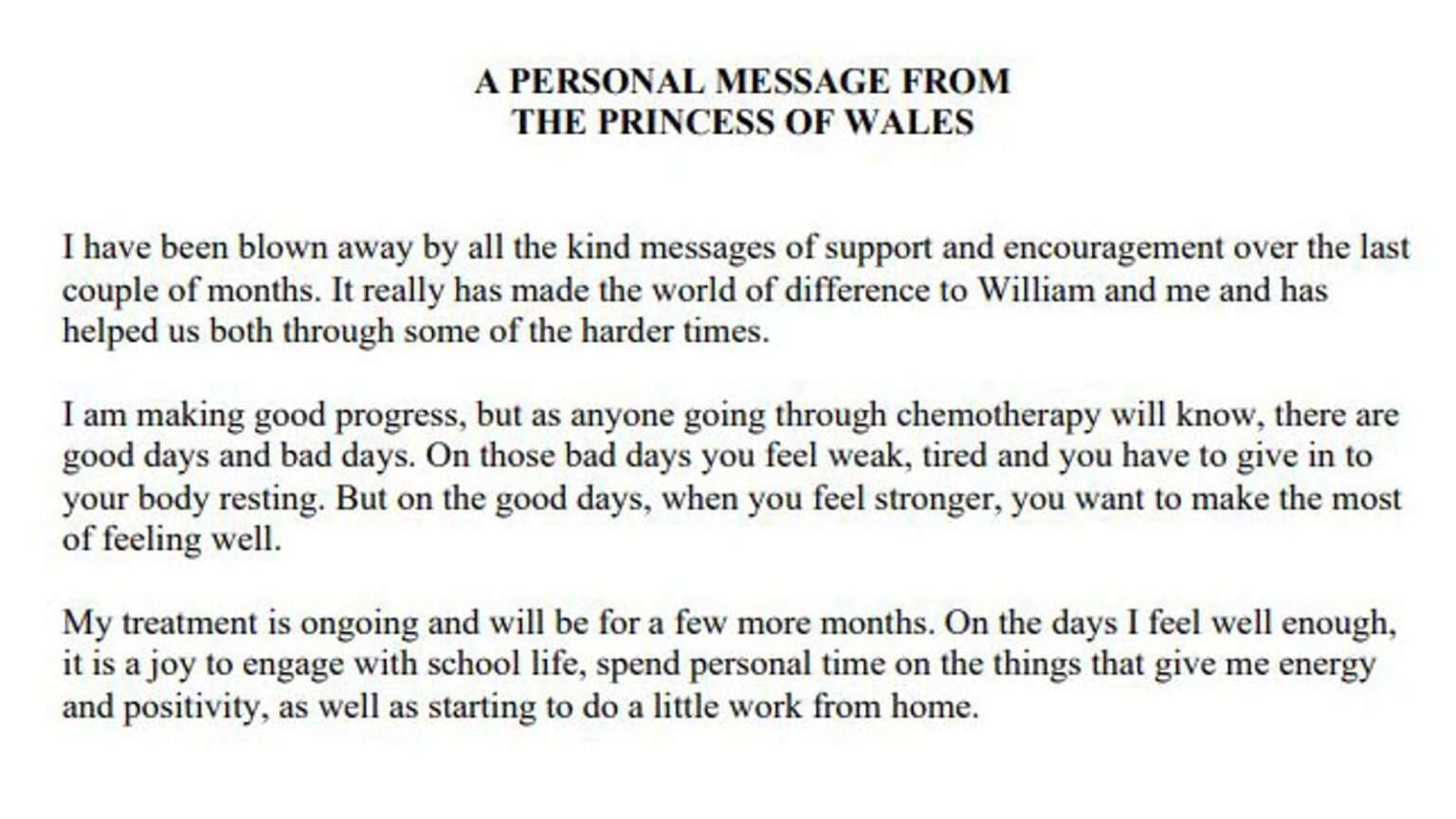 Princess of Wales health update: Read Kate’s statement in full | UK News Kate's personal message