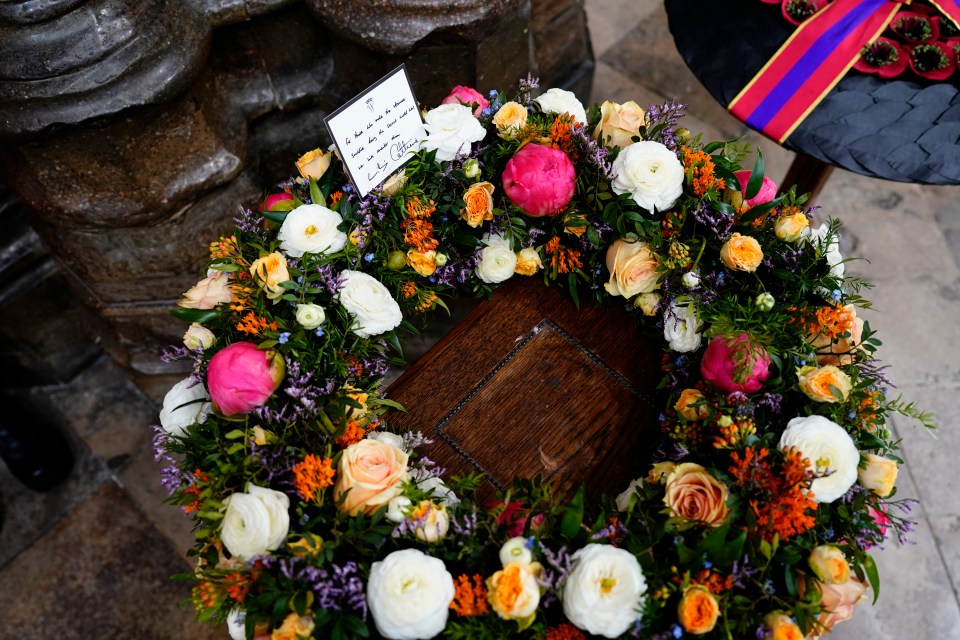 Floral wreath laid by the Prince of Wales at a VE Day service.