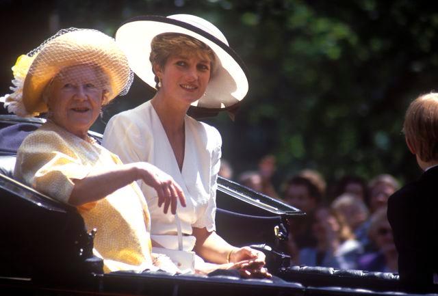 Getty The Queen Mother and Princess Diana at Trooping the Colour on June 13, 1992