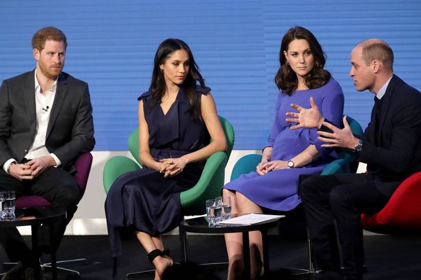(L-R) Prince Harry, Meghan Markle, Catherine, Duchess of Cambridge and Prince William, Duke of Cambridge attend the first annual Royal Foundation Forum on February 28, 2018