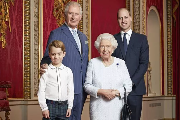 The late Queen's official portrait with heirs Charles, William and George