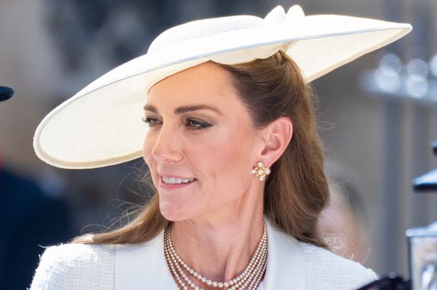 WINDSOR, ENGLAND - JUNE 16: Catherine, Princess of Wales attends the Order of the Garter service at St. George's Chapel, Windsor Castle on June 16, 2025 in Windsor, England. (Photo by Mark Cuthbert/UK Press via Getty Images)