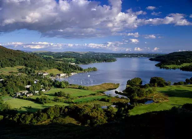 A view of Lake Windermere and Waterhead Bay in Ambleside in the Lake District National Park.