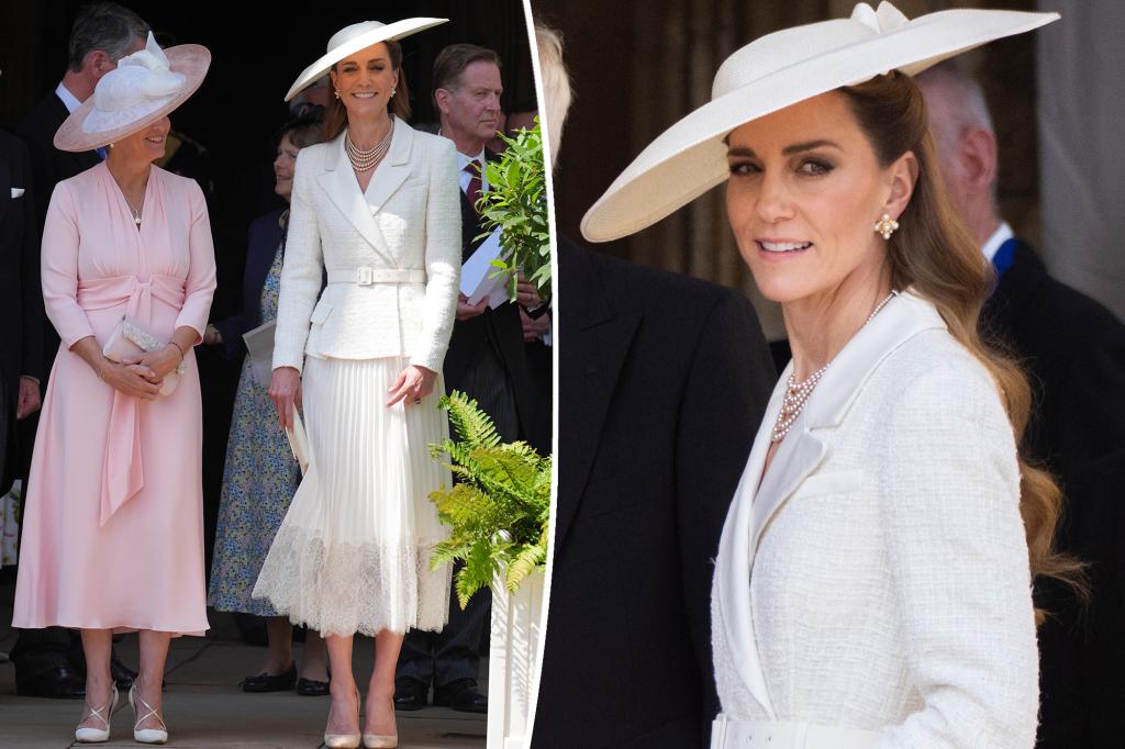Kate Middleton pairs lace and pearls for Order of the Garter service Kate Middleton pairs lace and pearls for Order of the Garter service