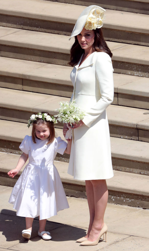 Catherine, Duchess of Cambridge, and Princess Charlotte leave St George's Chapel, Windsor Castle after the wedding of Prince Harry, Duke of Sussex and Meghan, Duchess of Sussex on May 19, 2018 in Windsor, England. (Photo by Andrew Matthews - WPA Pool/Getty Images)