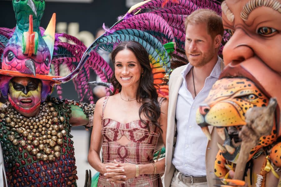 BOGOTA, COLOMBIA – AUGUST 15: Meghan, Duchess of Sussex and Prince Harry, Duke of Sussex pose for a photo at Centro Nacional de las Artes Delia Zapata during a visit to Colombia on August 15, 2024 in Bogota, Colombia. (Photo by Diego Cuevas/Getty Images)