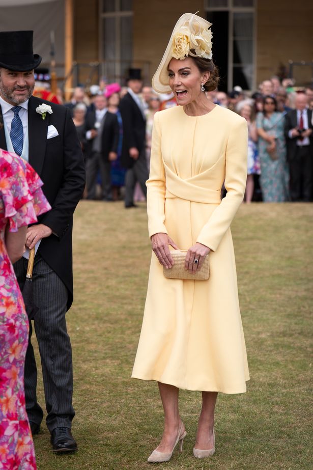 LONDON, ENGLAND - MAY 20: Catherine, Princess of Wales greets guests during a Royal Garden Party at Buckingham Palace on May 20, 2025 in London, England. (Photo by Aaron Chown - WPA Pool / Getty Images)