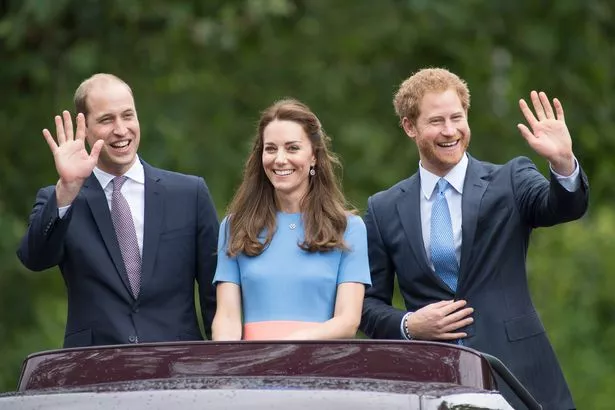 (L-R) Prince William, Duke of Cambridge, Catherine, Duchess of Cambridge and Prince Harry in 2016