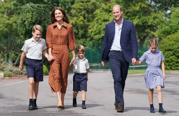 Prince William and Kate Middleton walking with their three kids (left to right) - Prince George, Prince Louis and Princess Charlotte 