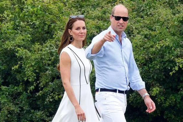 WINDSOR, UNITED KINGDOM - JULY 06: (EMBARGOED FOR PUBLICATION IN UK NEWSPAPERS UNTIL 24 HOURS AFTER CREATE DATE AND TIME) Catherine, Duchess of Cambridge and Prince William, Duke of Cambridge, with their dog 'Orla', attend the Out-Sourcing Inc. Royal Charity Polo Cup at Guards Polo Club, Flemish Farm on July 6, 2022 in Windsor, England. (Photo by Max Mumby/Indigo/Getty Images)