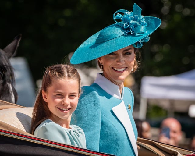 Princess Charlotte and the Princess of Wales leave Buckingham Palace ahead of Trooping the Colour ceremony 