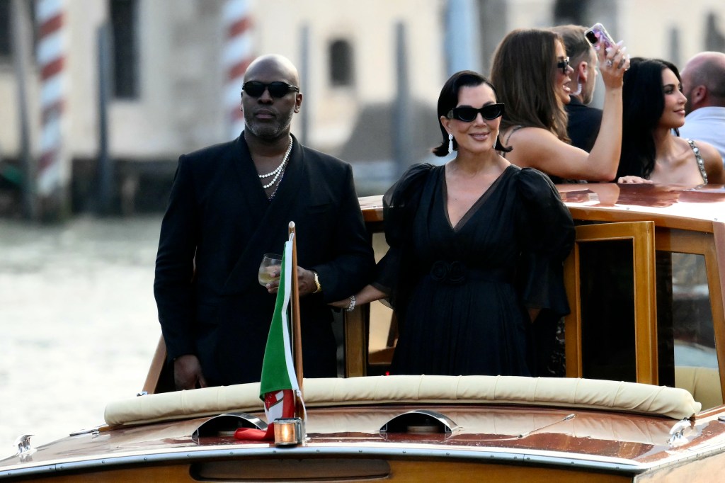 Corey Gamble and Kris Jenner attends the pre wedding event of Jeff Bezos and Lauren Sanchez in Venice, Italy 