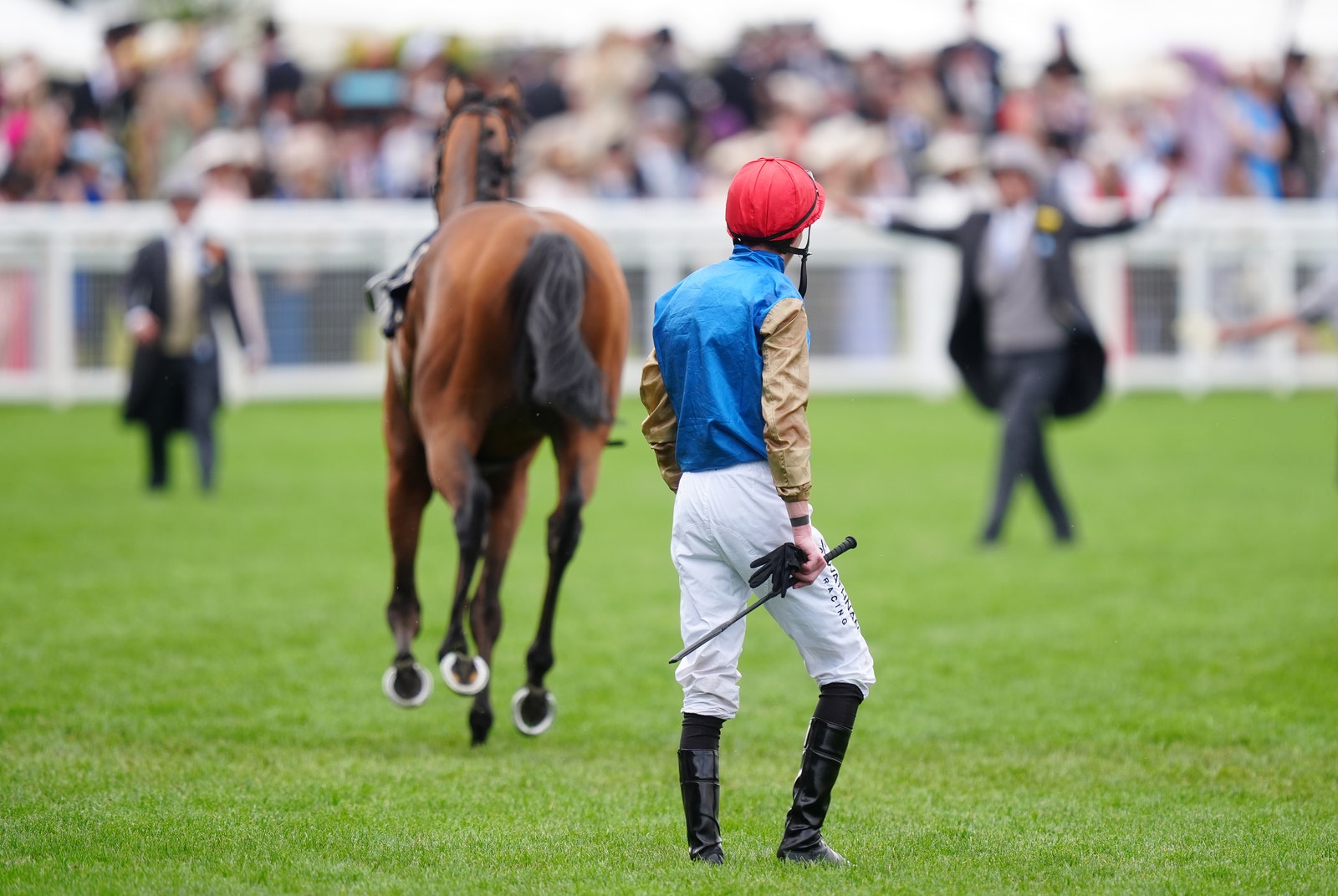 Image may contain Clothing Glove Field Helmet Child Person People Accessories Bag Handbag Adult Animal and Horse