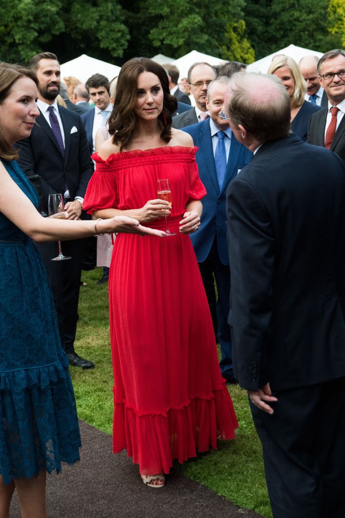 princess kate 2017 garden party red bardot off the shoulder dress