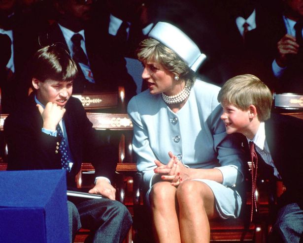 Princess Diana (1961 - 1997) with her sons Prince William and Prince Harry at the V.E Day commemorations in Hyde Park, London, May 1995.  (Photo by Rota/Pool/Getty Images)