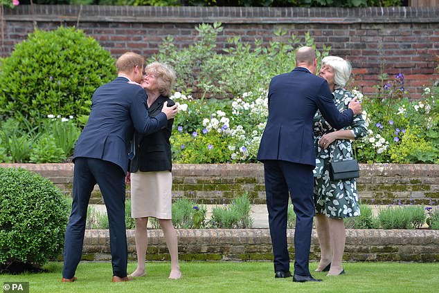 William and Harry were joined by their aunts and Diana's sisters Lady Sarah McCorquodale (left) and Lady Jane Fellowes (right)