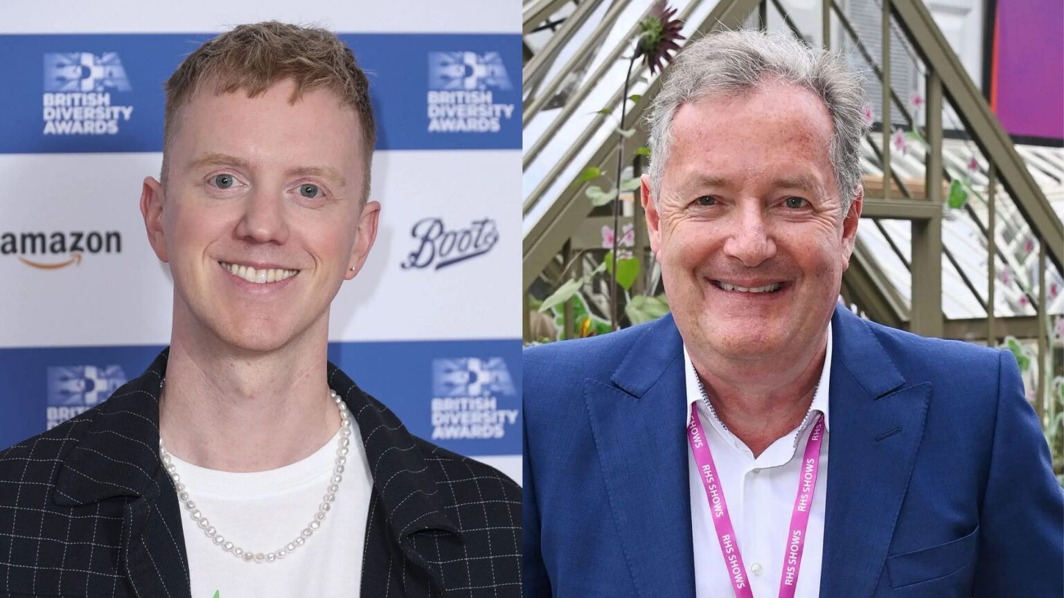 “Back to my immeasurably better-looking wife”— Piers Morgan and James Barr involved in spat after comedian said Meghan Markle rejected the former James Barr and Piers Morgan (All Images via Getty)