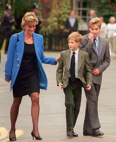 Getty Princess Diana, Prince Harry, and Prince William at Eton in September 1995