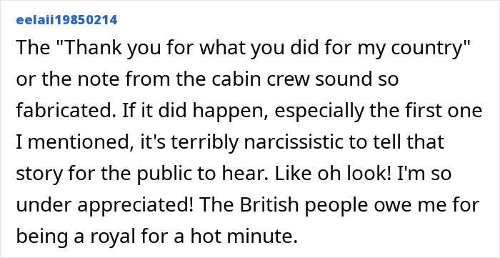 Text screenshot of a comment criticizing Meghan Markle’s behavior, discussing accusations of treating her kids like accessories after a flight attendant’s remarks. Text screenshot of a comment criticizing Meghan Markle’s behavior, discussing accusations of treating her kids like accessories after a flight attendant’s remarks.