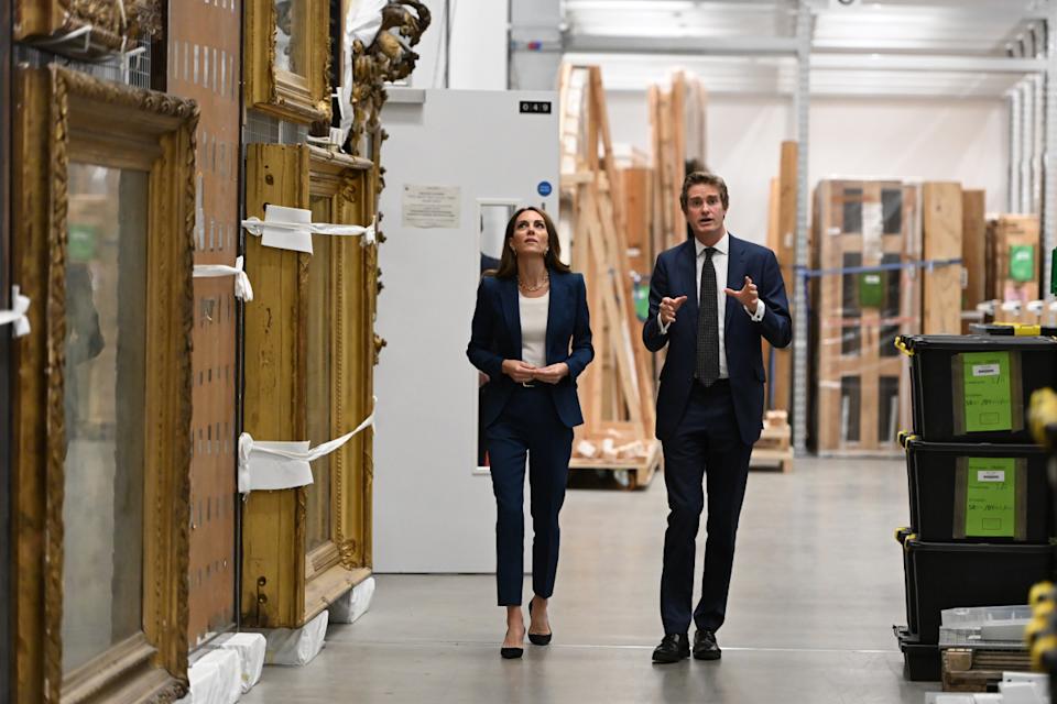 LONDON, ENGLAND - JUNE 10: Catherine, Princess of Wales talks with Tristram Hunt Director of The V&A during a visit to the V&A East Storehouse on June 10, 2025 in London, England. Opened on 31 May, V&A East Storehouse reinvents the idea of a museum store and offers free, unprecedented public access to the V&A collections and archives. (Photo by Eddie Mulholland - WPA Pool/Getty Images)Eddie Mulholland - WPA Pool/Getty Images