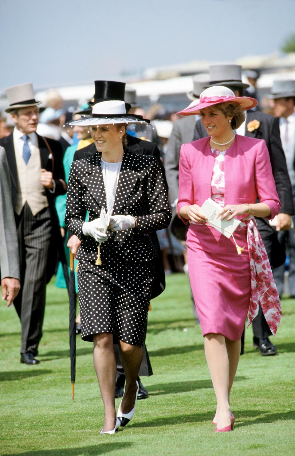 Sarah Ferguson wearing two different polka-dot outfits