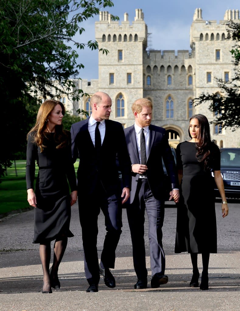Kate Middleton, Prince William, Prince Harry and Meghan Markle at Windsor Castle in 2022. Getty Images