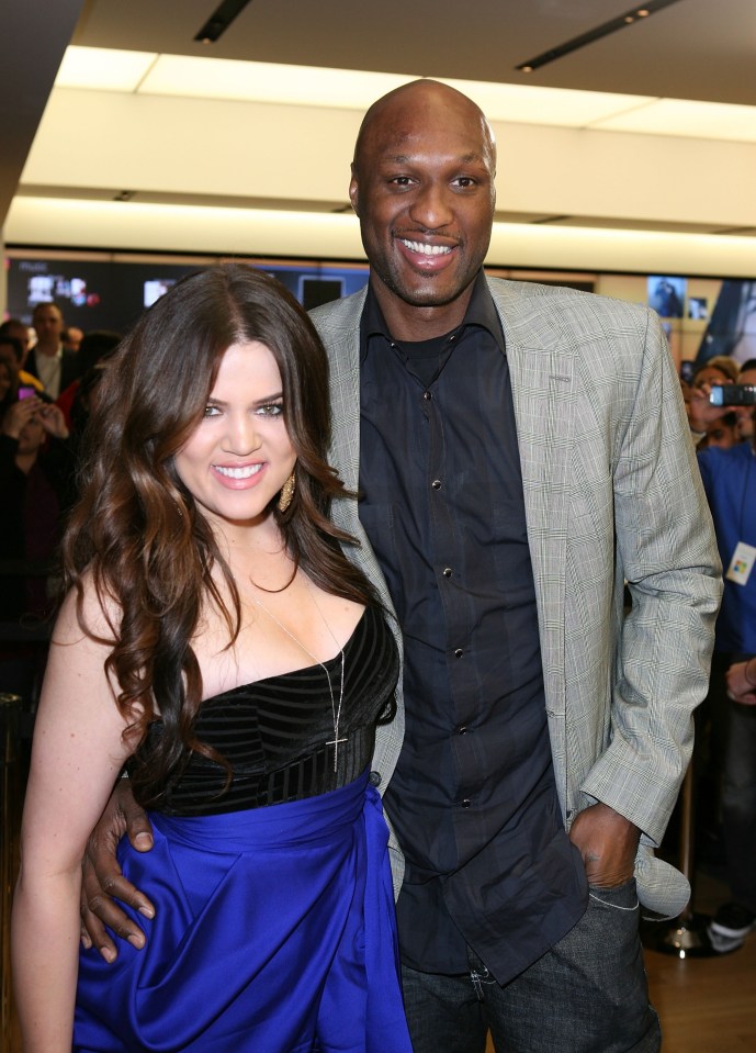 Khloe Kardashian and Lamar Odom at a Microsoft Store opening.