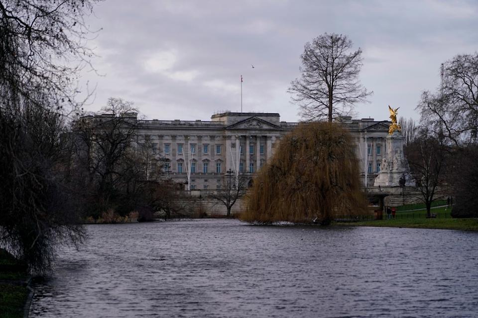 FILE - General view of Buckingham Palace and Queen Victoria Memorial on the day that marks the 70th anniversary of Britain's Queen Elizabeth's accession to the throne, in London, Sunday, Feb. 6, 2022. (AP Photo/Alberto Pezzali, File)