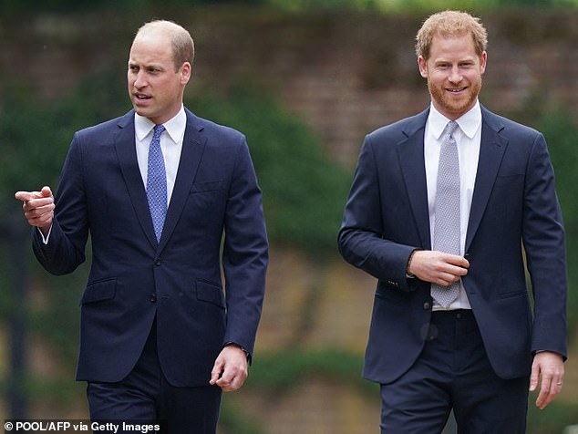 Lacey wrote: 'William's concern went much deeper. Every paper had emphasised the need for royals to stay clear of controversy.' The brothers are pictured in July 2021 at the unveiling of a new statue of their mother, Princess Diana