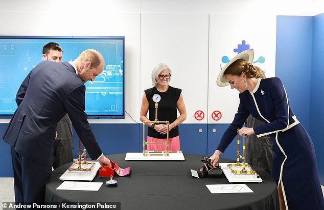 The couple's long held rivalry was once again put to the test as they were tasked with racing to complete a pipe building challenge (pictured), a STEM exercise used to teach secondary school pupils