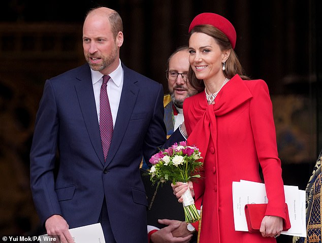 The Prince and Princess of Wales, pictured here at Westminster Abbey in central London in March this year, have their Adelaide Cottage home on the Windsor estate in Berkshire'