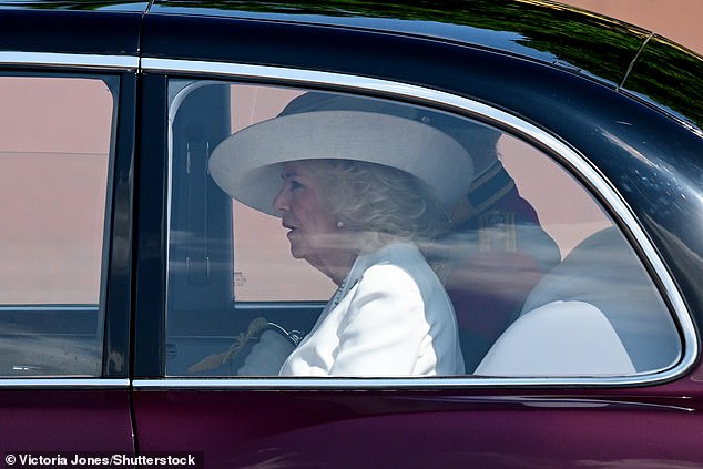 King Charles and Queen Camilla arrive at Buckingham Palace moments before the parade began