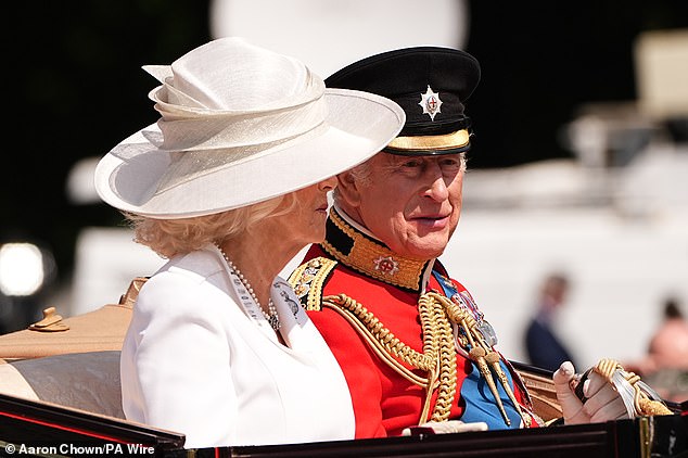 King Charles III and Queen Camilla leave Buckingham Palace ahead of Trooping the Colour ceremony in central London as King Charles III celebrates his official birthday