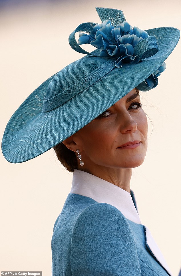 The Princess of Wales looked elegant in a blue dress and matching hat