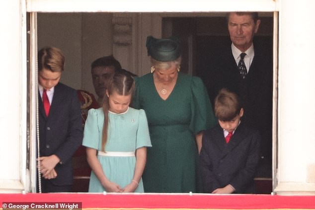 Prince George, Princess Charlotte and Prince Louis are joined by the Duchess of Edinburgh as they mark a minute's silence to remember the victims of the Air India plane crash this week