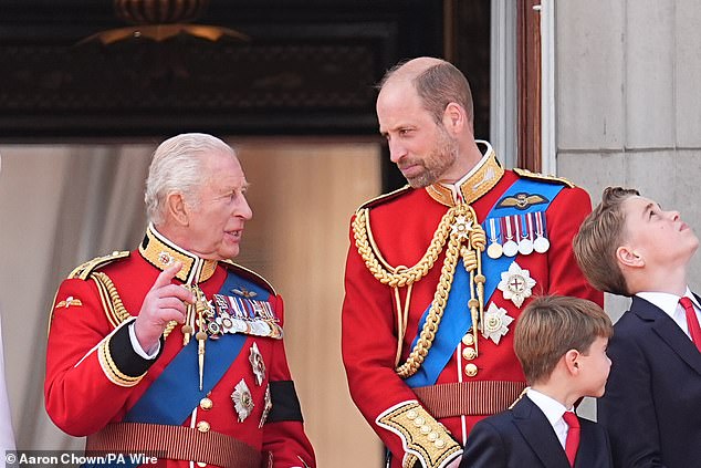 Prince William (pictured) was elaborately dressed for the occasion, donning the Full Ceremonial Guard Order of the Welsh Guards