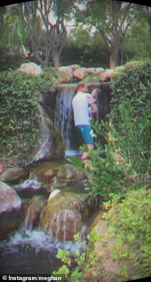 One clip also shows Harry playing with his son Archie next to a waterfall