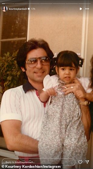 Meanwhile, Kourtney Instastoried two snaps of her late father Robert Kardashian - who died, at age 59, in 2003 from esophageal cancer