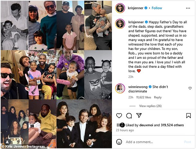 The only family member who honored all of the father figures in the Kardashian-Jenner clan - including Scott, Kanye 'Ye' West, and Tristan Thompson - was matriarch Kris Jenner