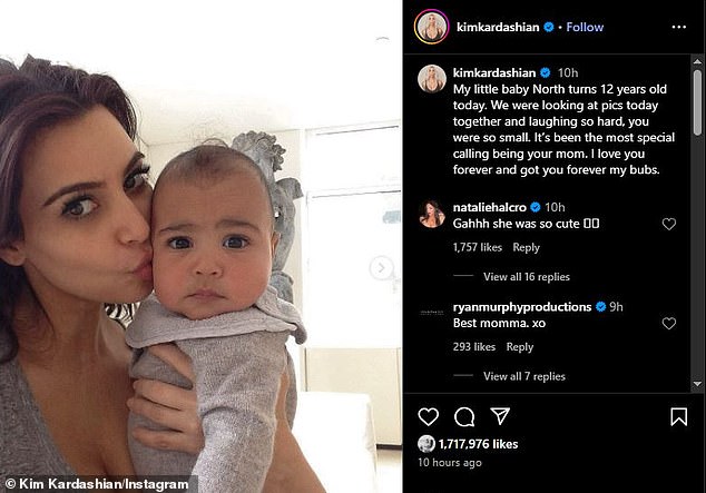 Rather than Father's Day, Khloé Kardashian honored her momager in two Instastories while Kim Kardashian (pictured) focused on celebrating her daughter North West's 12th birthday on Sunday