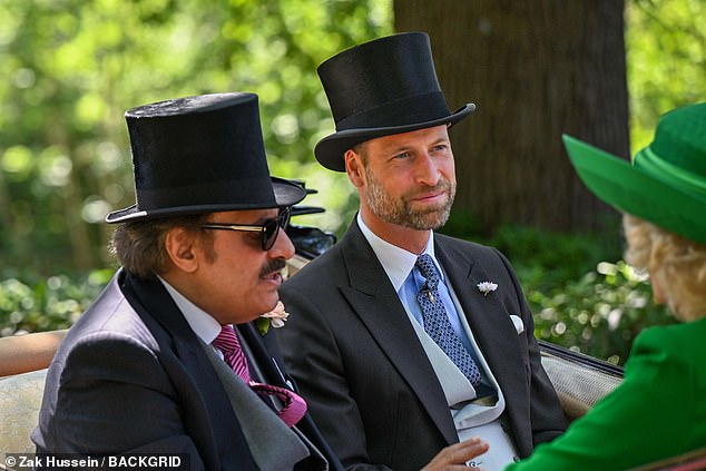 William was sat next to Prince Saud bin Khalid Al-Saud, a member of the ruling royal family of Saudi Arabia, in the carriage