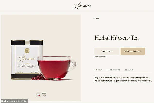 The As Ever website has sold herbal hibiscus tea at $12 (£9) for a tin of 12, or $1 (73p) per cup