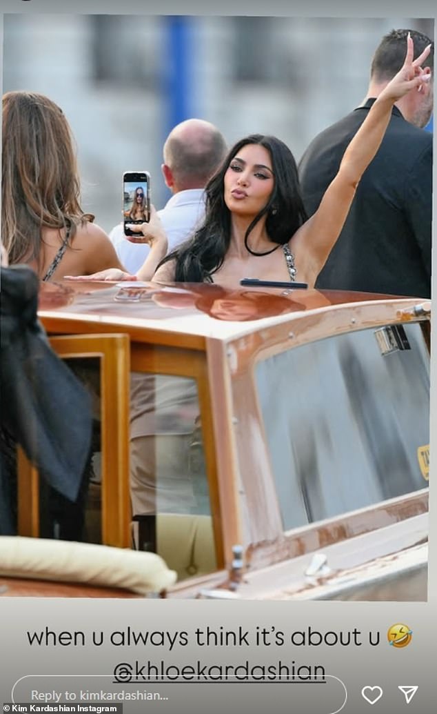 Kim later struck a few poses on a boat and Khloe snapped some photos - but a hilarious detail quickly emerged to reveal that the Good American founder had been taking selfies of herself rather than of Kim
