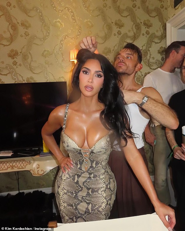 Ahead of the dinner, Kim turned heads as she shared a slew of racy snaps of her getting ready with Khloe and Kris for the big night out