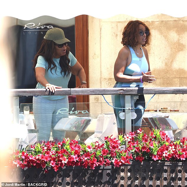While pals Oprah Winfrey [left] and Gayle King [right] dressed down in sportswear as they breakfasted together at the Gritti Hotel in Venice